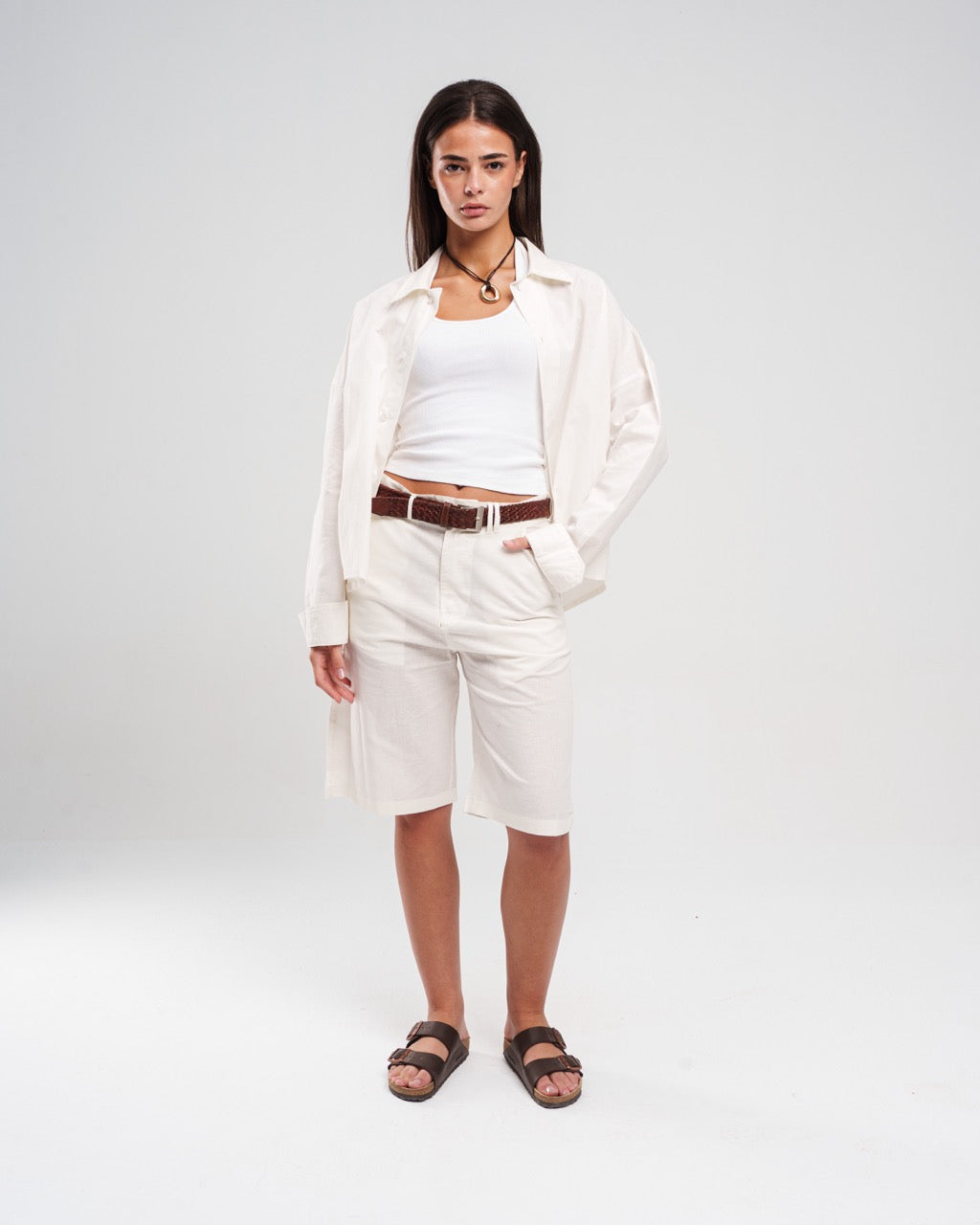 Linen Casual Bermuda Shorts - Off-White