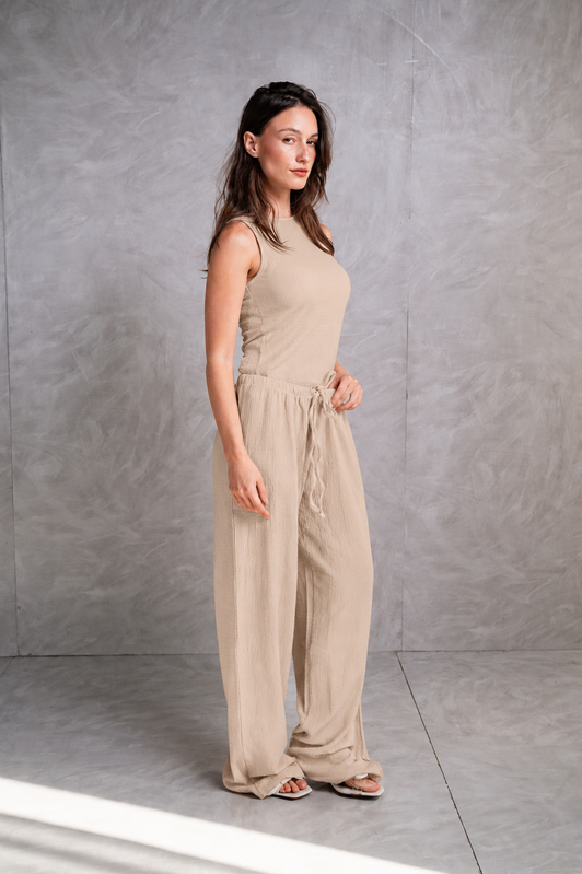 Textured Sleeveless Top – Medium Beige