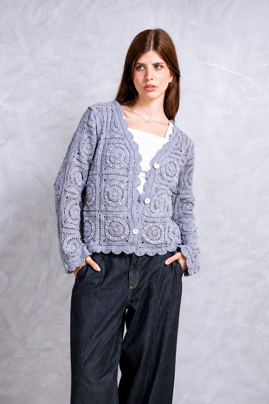 Crochet Granny Square Cardigan – Grey