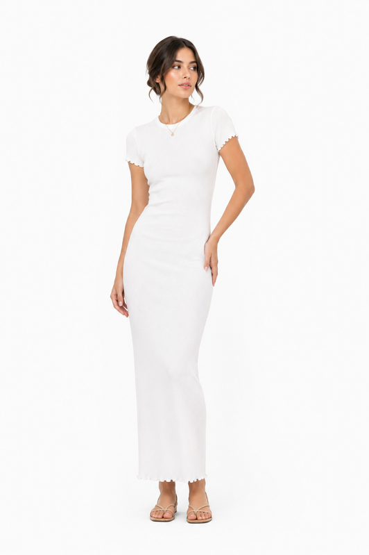 Ribbed Midi Dress – Off White