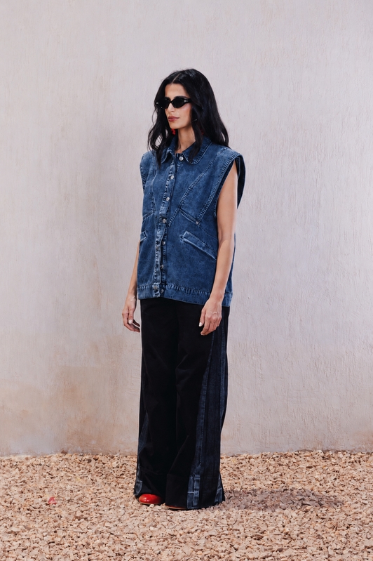 Washed Oversized Denim Vest – Blue