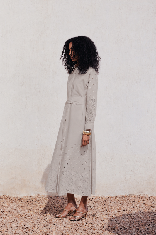 Eyelet Broderie Belted Shirt Dress – Coffee