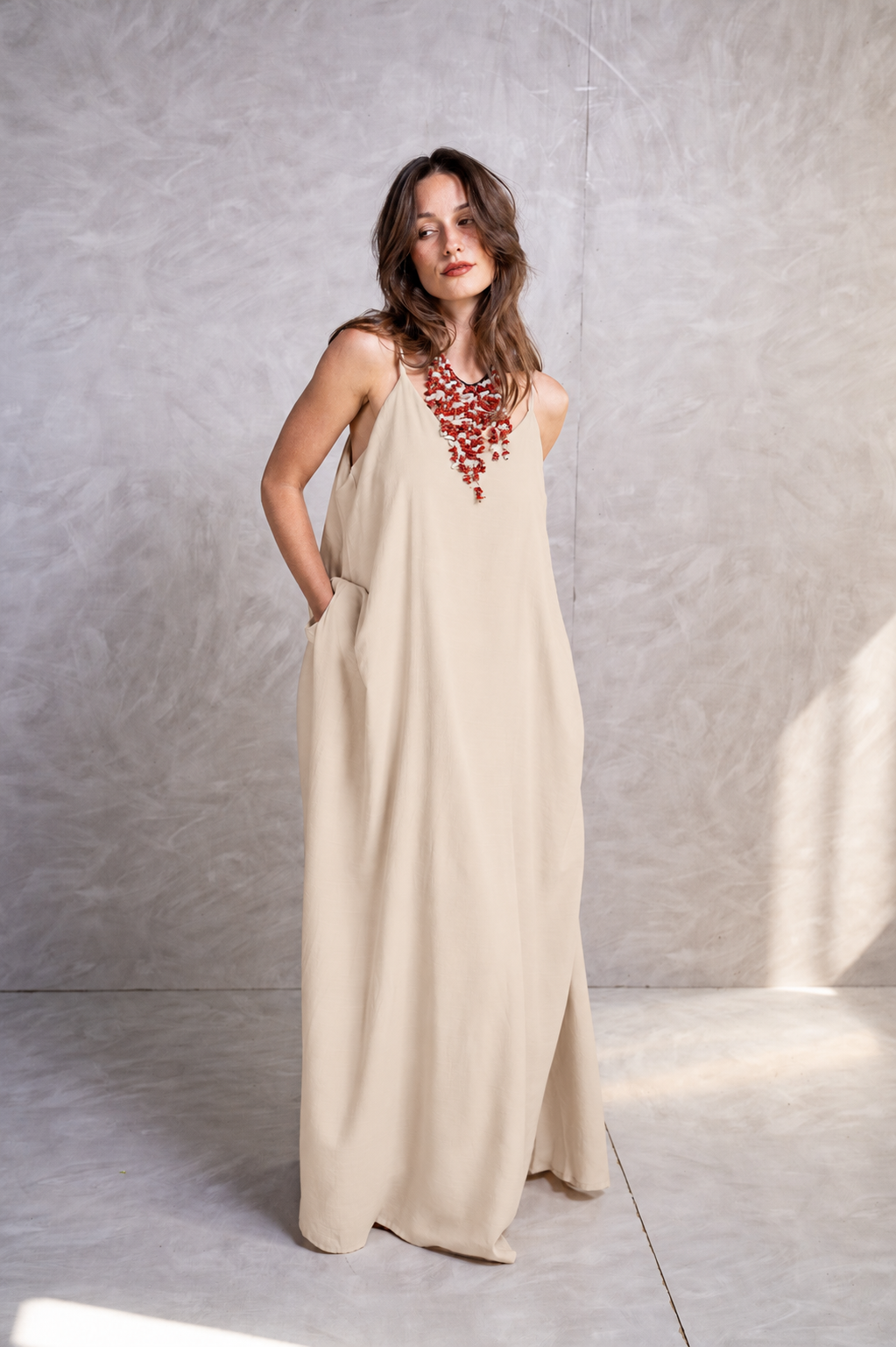 Strappy Maxi Dress - Beige