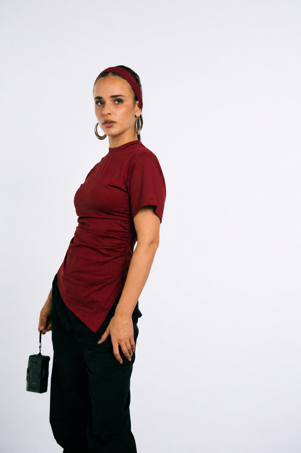 Asymmetric Mockneck Top - Light Burgundy