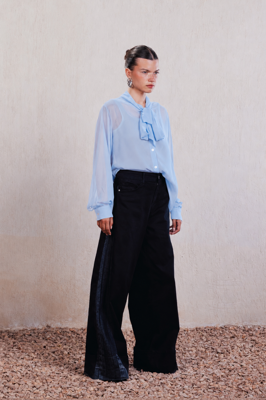Flowy Chiffon Blouse - Light Blue