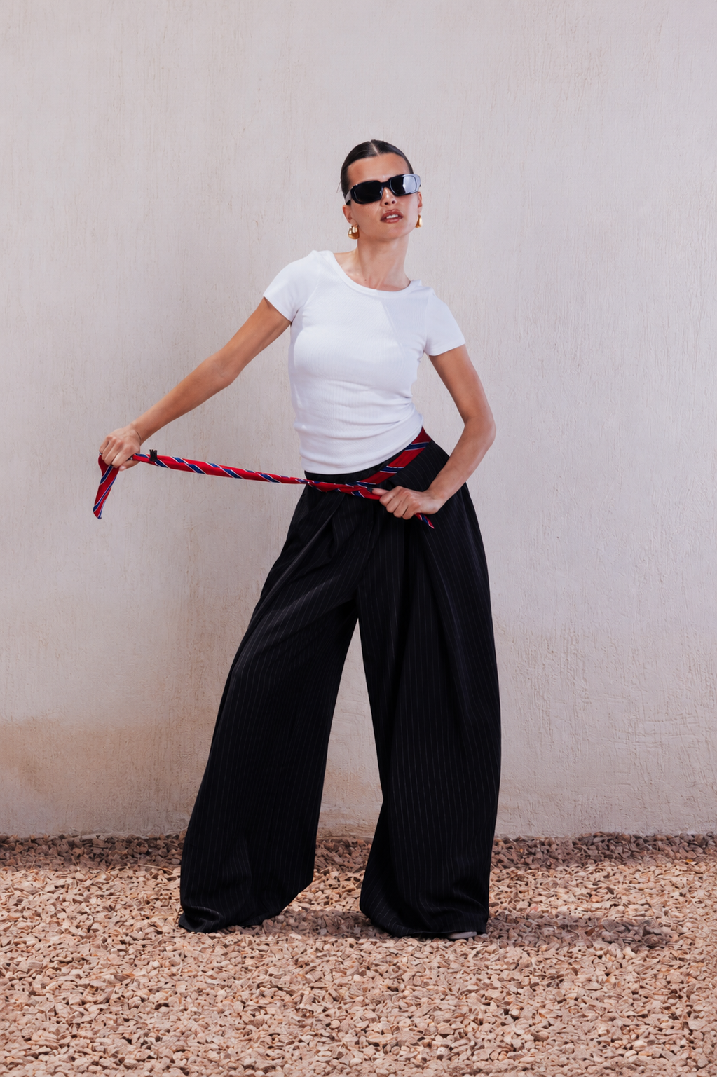 Tailored Wide-Leg Pants - Black
