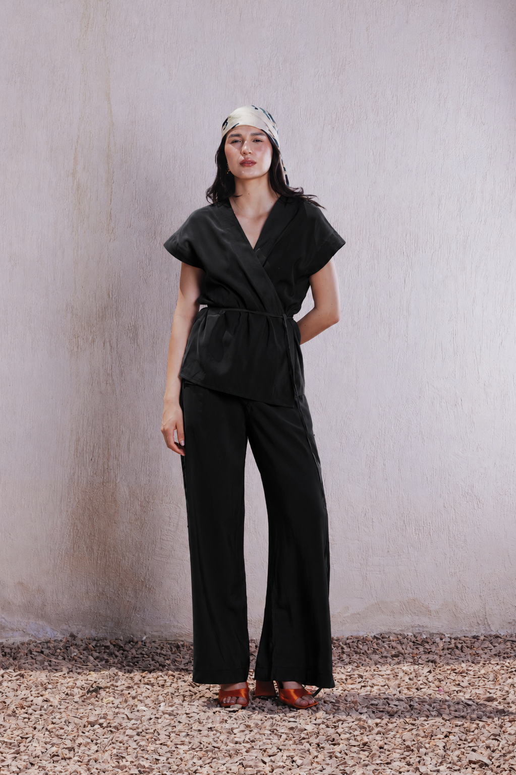 Wrap Front Tencel Vest - Black