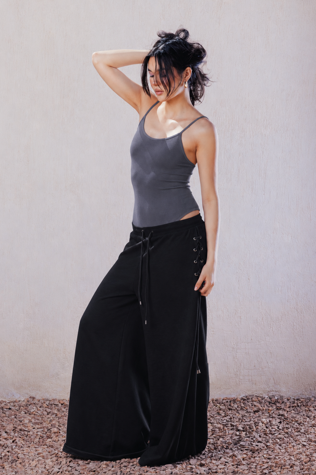 Lace-Up Detail Lounge Pants - Black