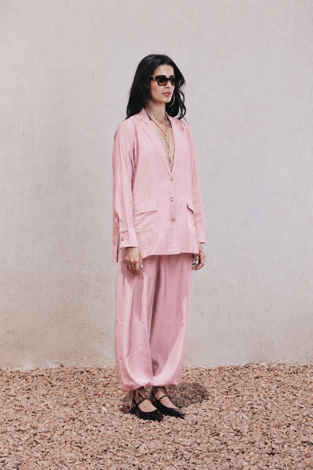 Relaxed Notch Collar Blazer - Rose
