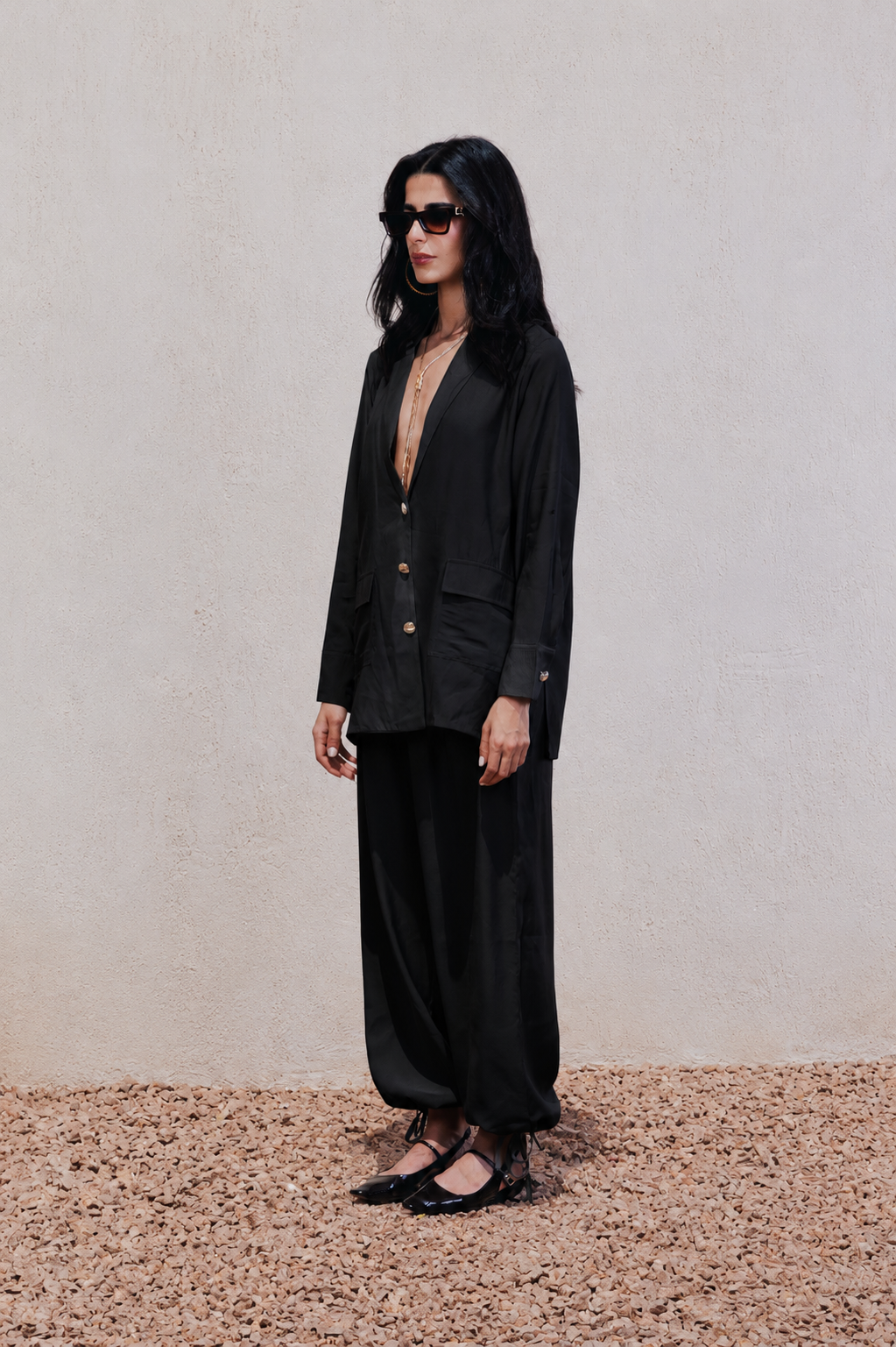 Relaxed Notch Collar Blazer - Black