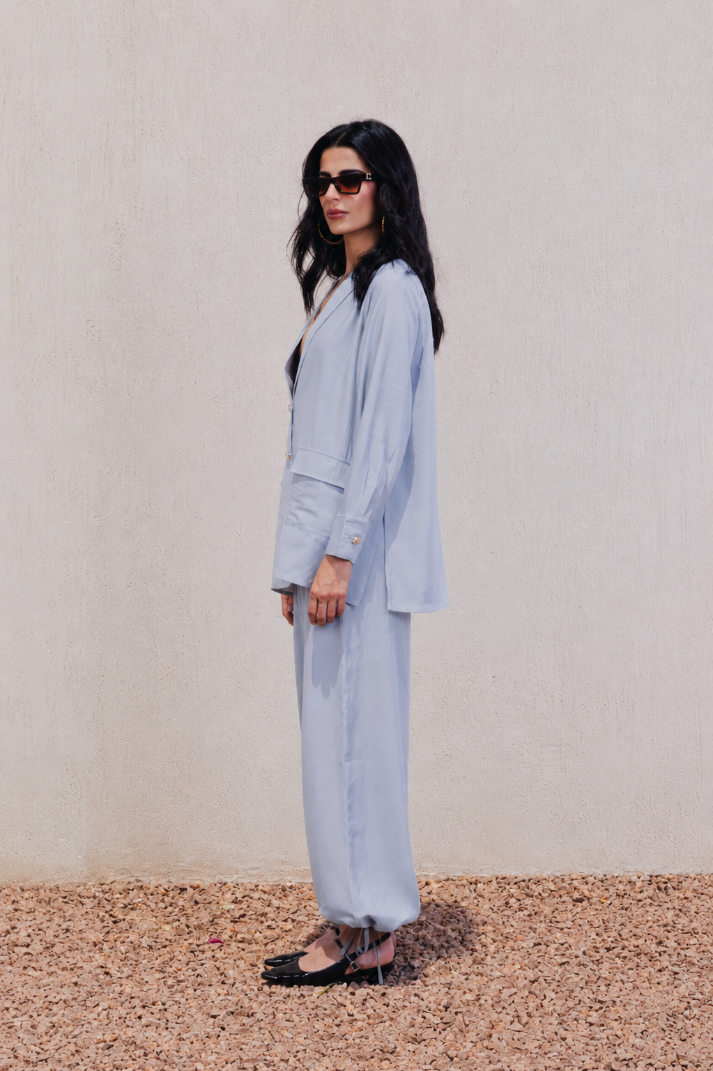 Relaxed Notch Collar Blazer - Light Blue