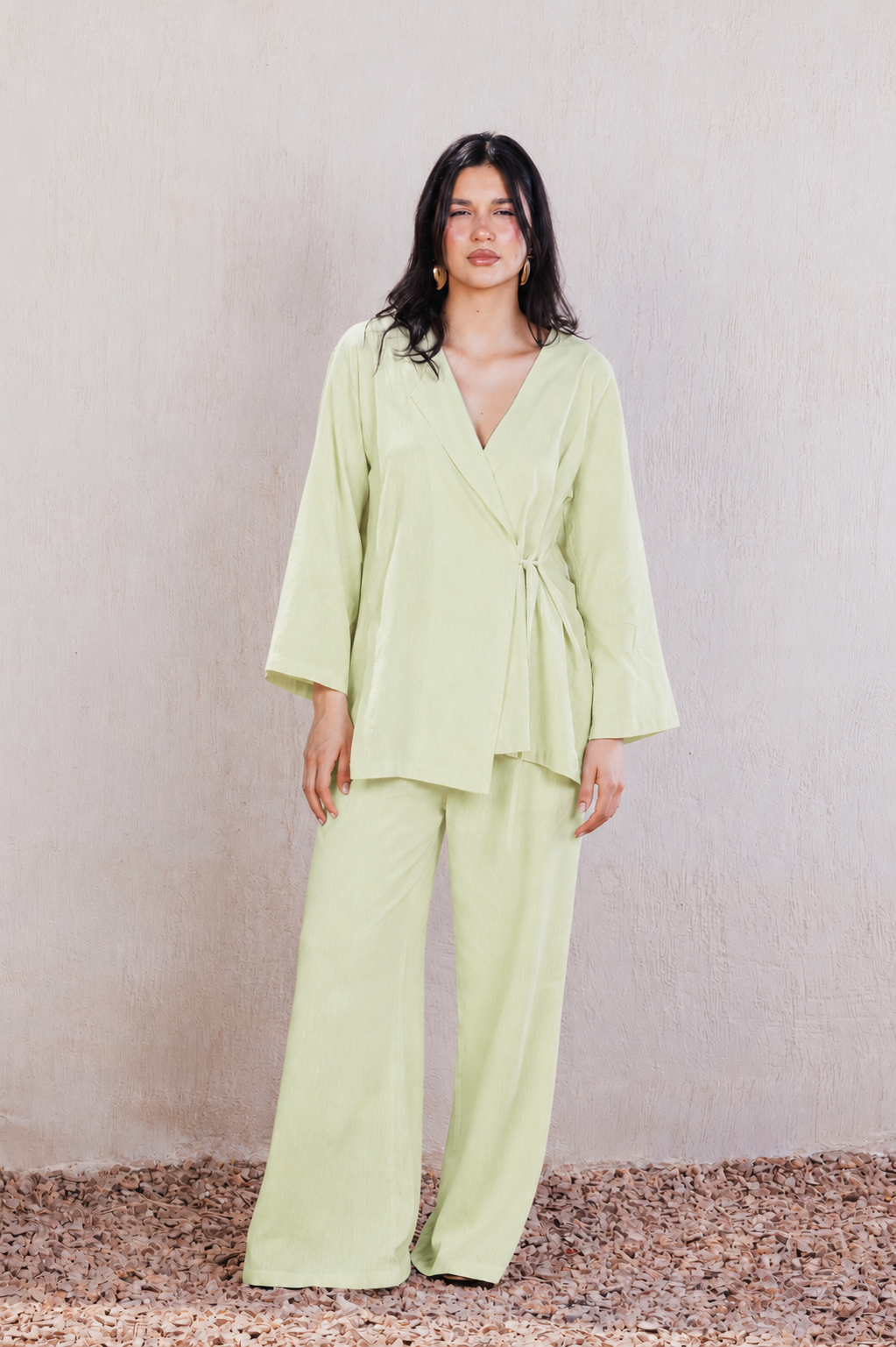 Side-Tie Wrap Kimono - Lime