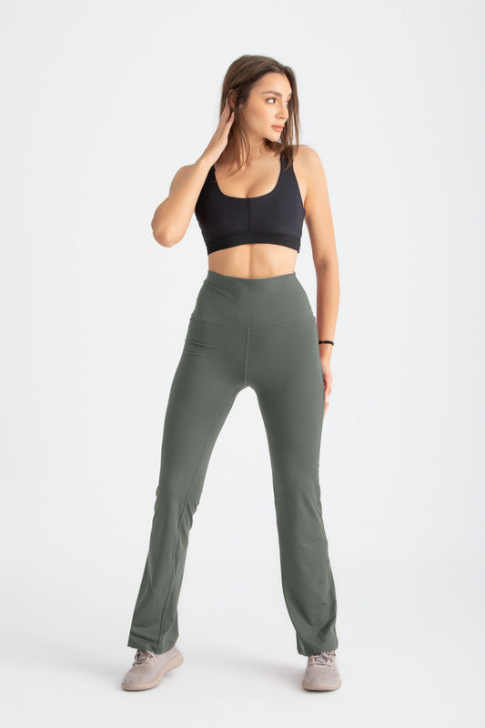 Solid High-Waist Flare Leggings – Olive