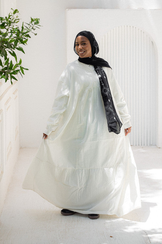 Ruffled Chest & Frill Hem Dress – White