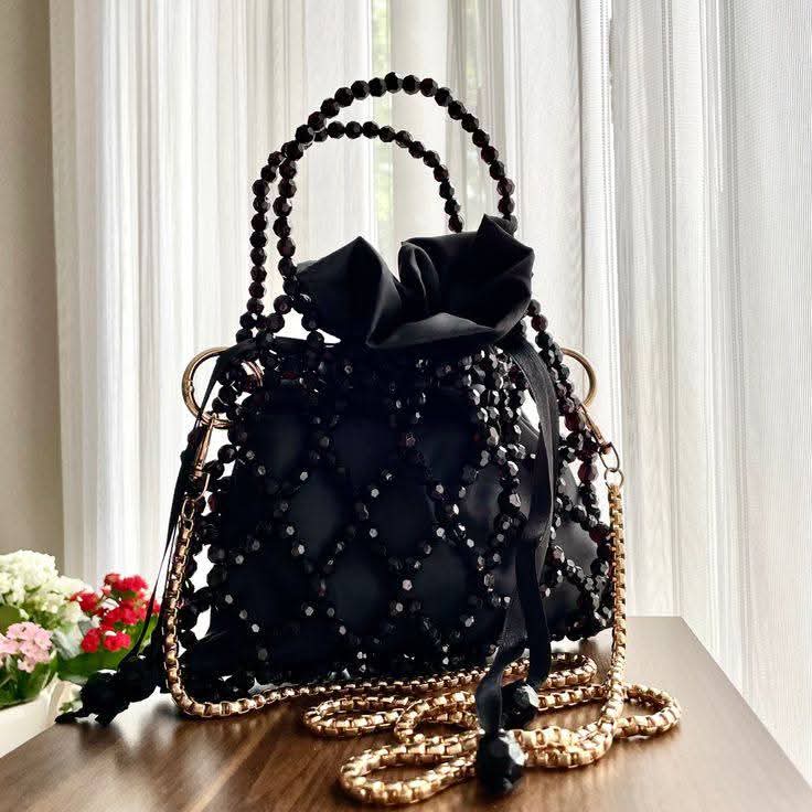Crystal Beaded Hand Bag – Black