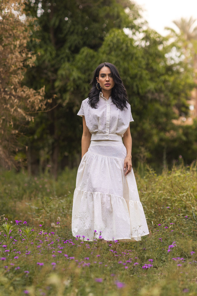 Cotton Fleur De Soleil Skirt - White