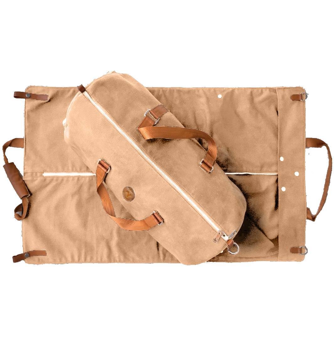Canvas Duffel Bag & Garment Bag Set - Beige