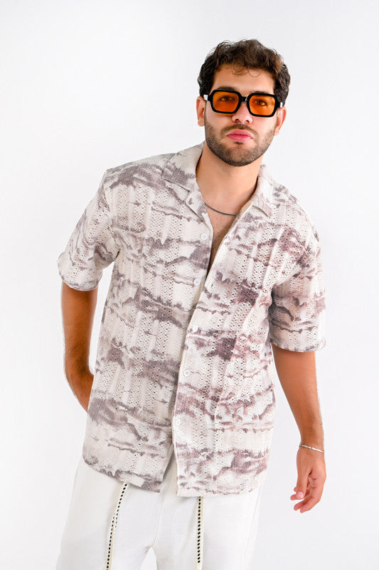 Abstract Textured Relaxed Shirt – Taupe & Coffee