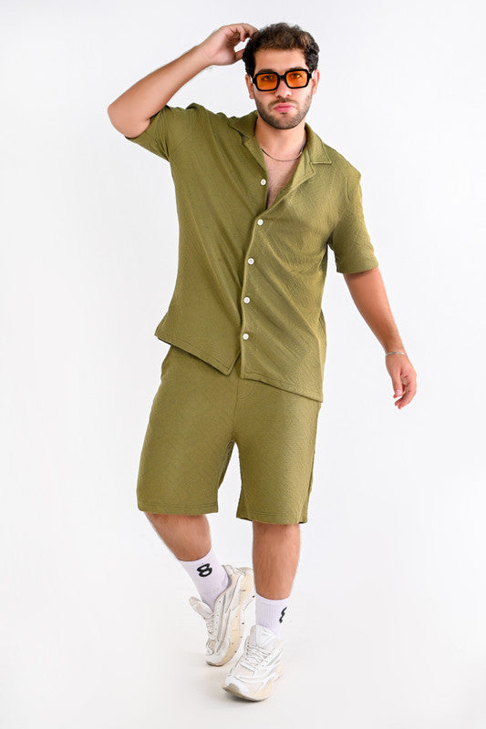 Textured Relaxed Shoreline Set – Olive Green