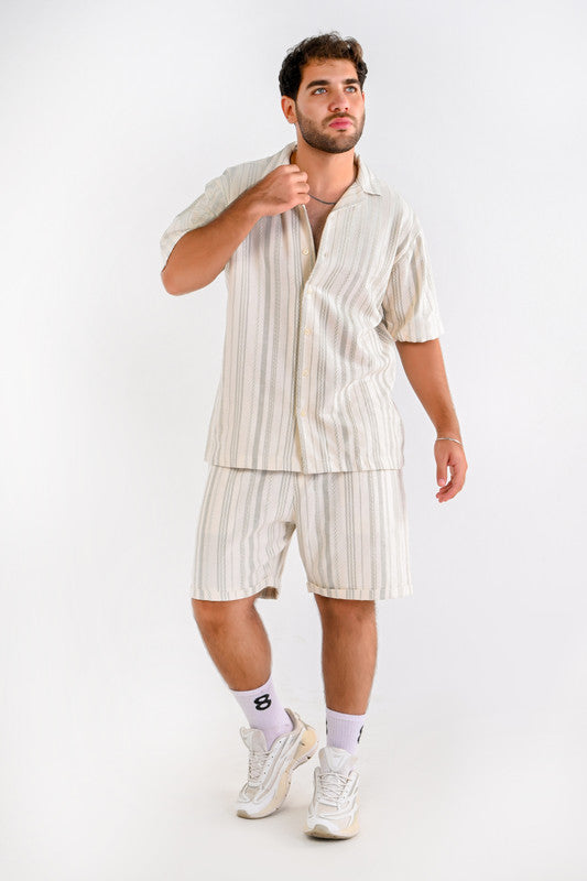 Striped Relaxed Shoreline Set – Off White & Olive