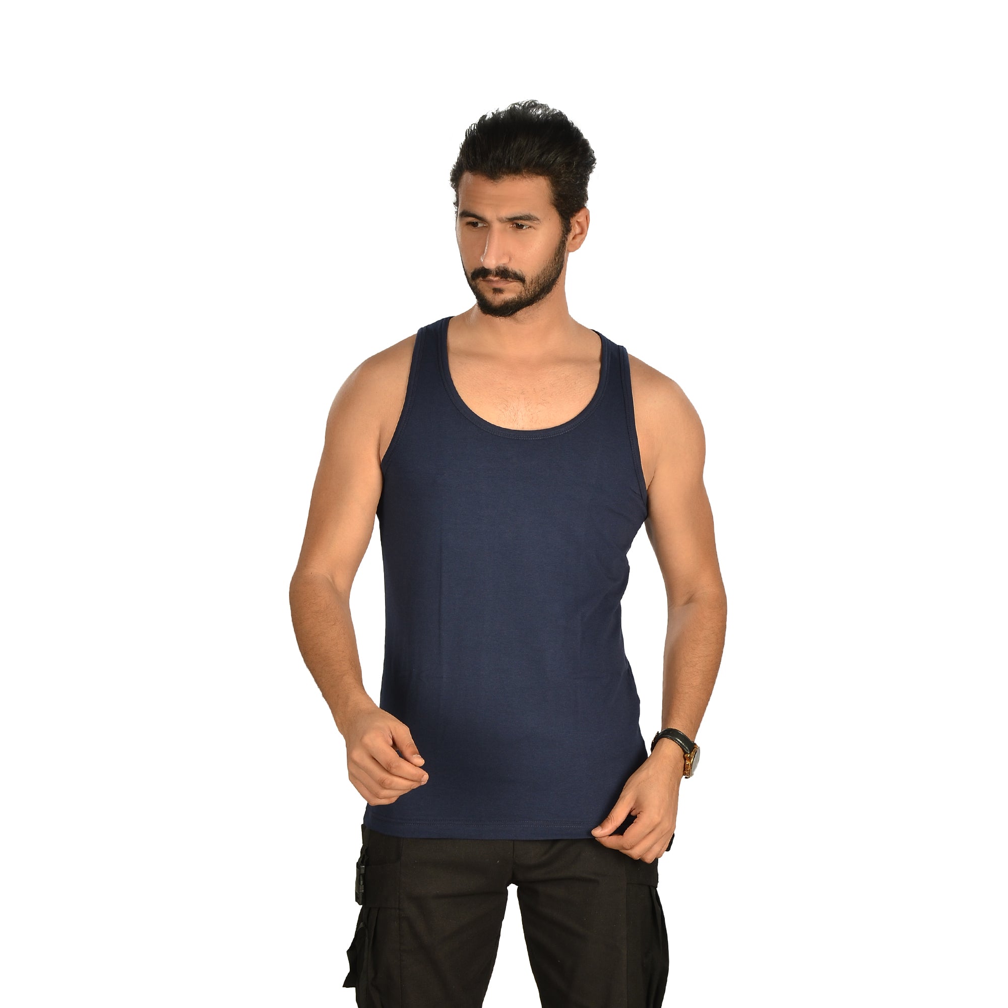 Cotton Lycra Plain Basic Tank Top – Navy