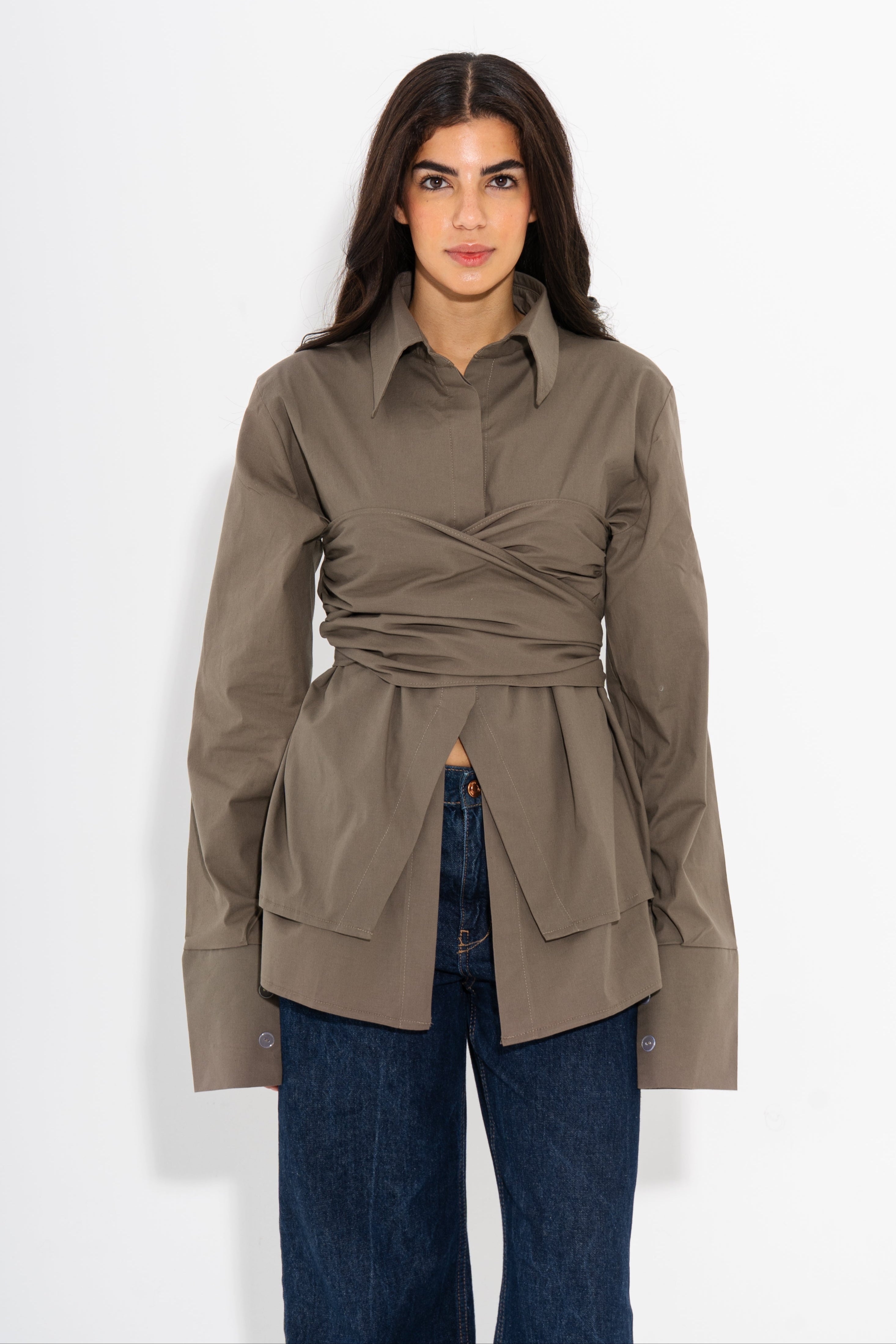 Poplin Long Sleeve Shirt - Mocha
