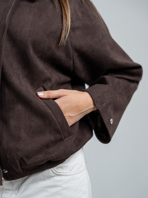 Suede Zip Jacket – Brown