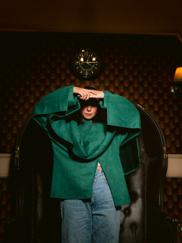 Suede Solid Poncho – Green