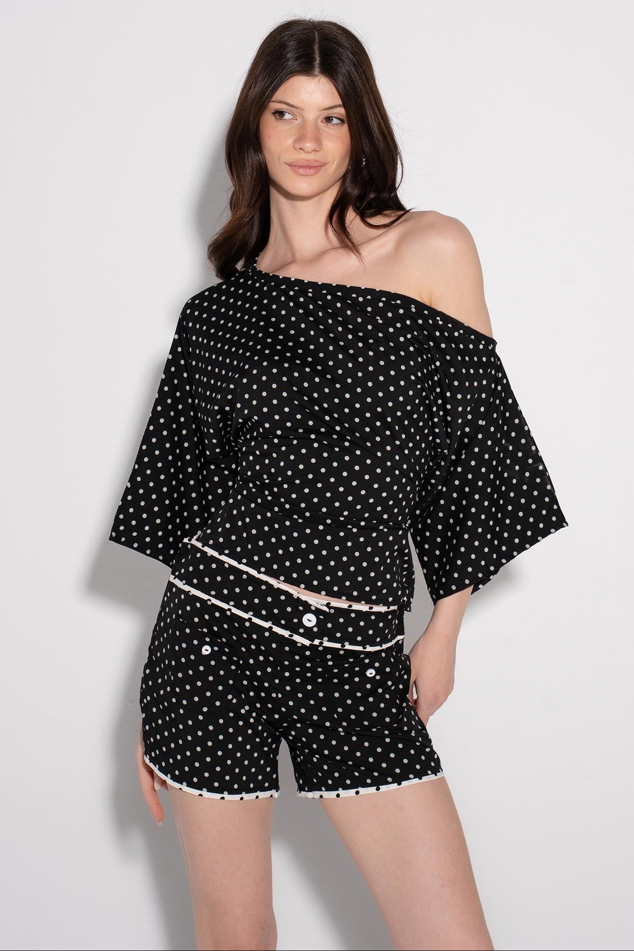 Polka Dot High-Waist Shorts - Black