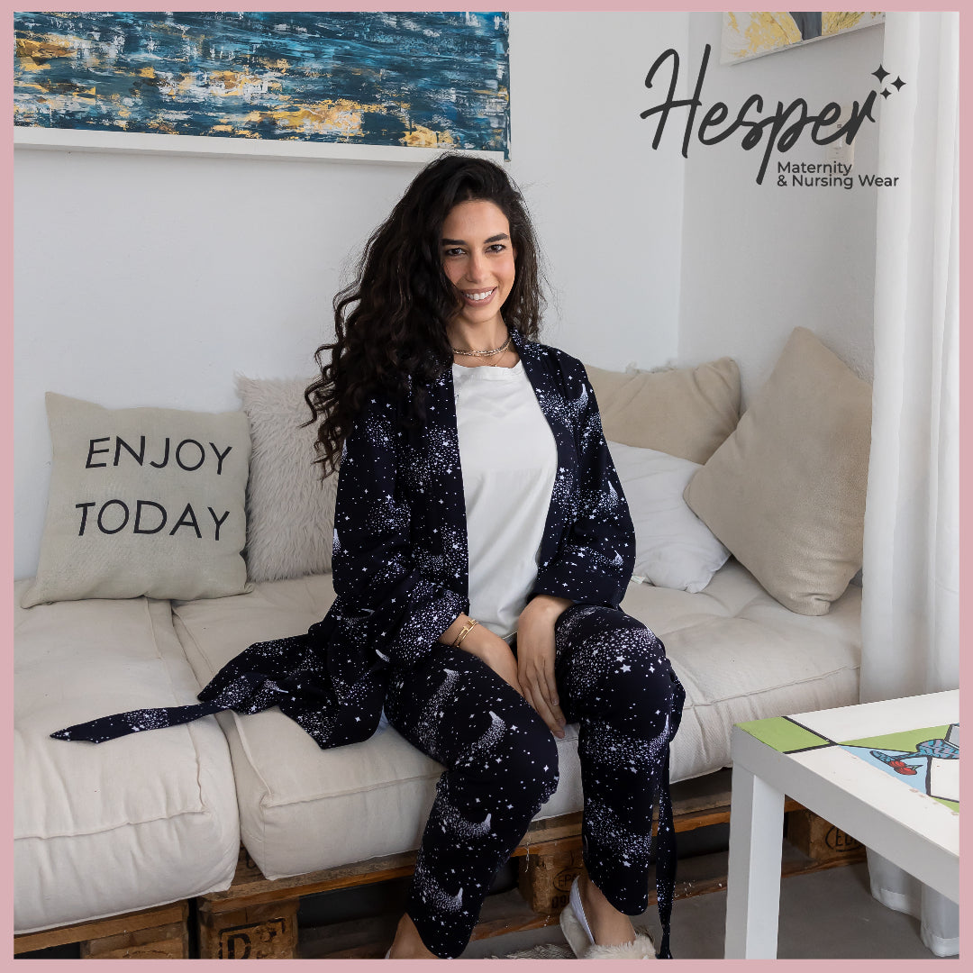Cotton Stars-Print Maternity & Nursing Pajama Set