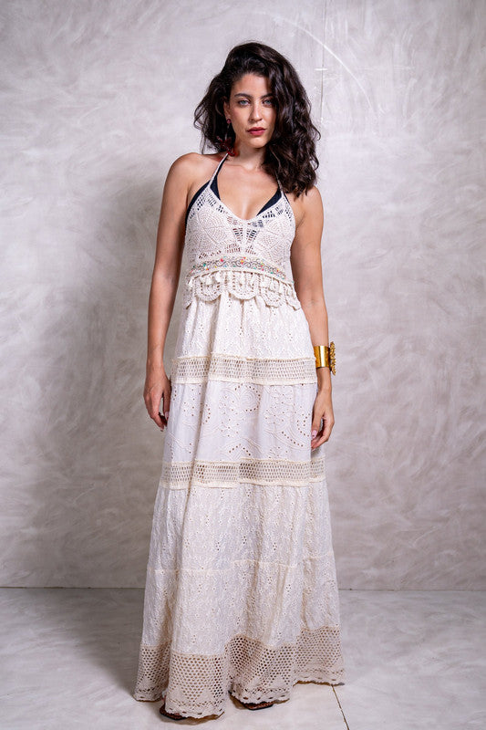 Crochet Beaded Beach Cover-Up Dress – Beige