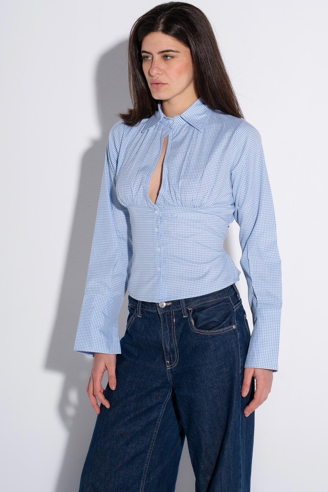 Micro-Check Button Shirt - Light Blue