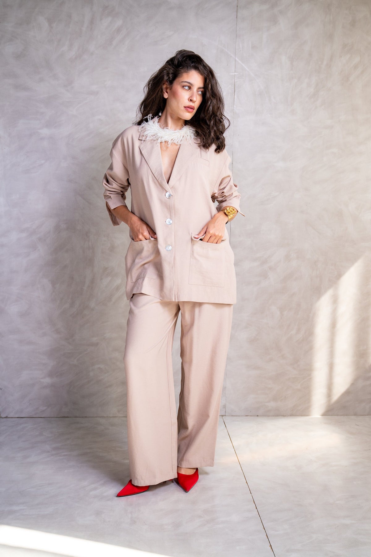 Relaxed Tencel Blazer - Beige