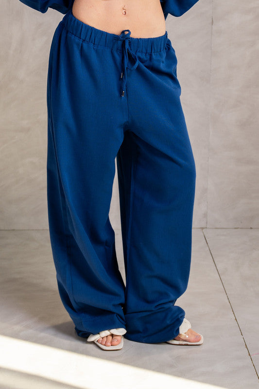 Solid Relaxed Fit Wide-Leg Pants – Navy