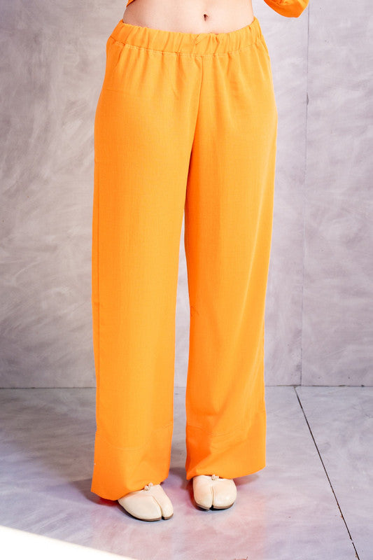 Solid Relaxed Fit Wide-Leg Pants – Orange