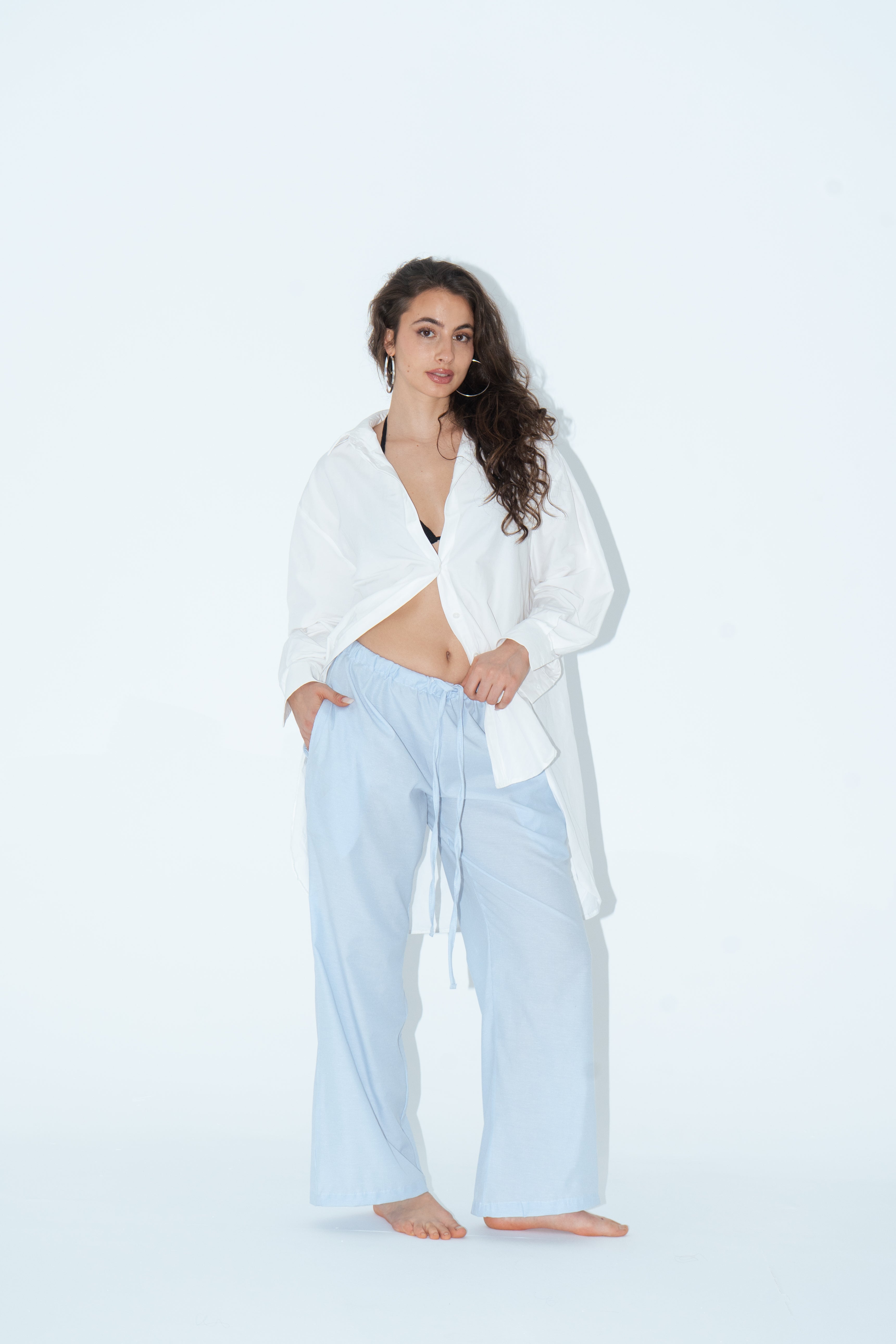 Striped Wide-Leg Pants - Light Blue & White