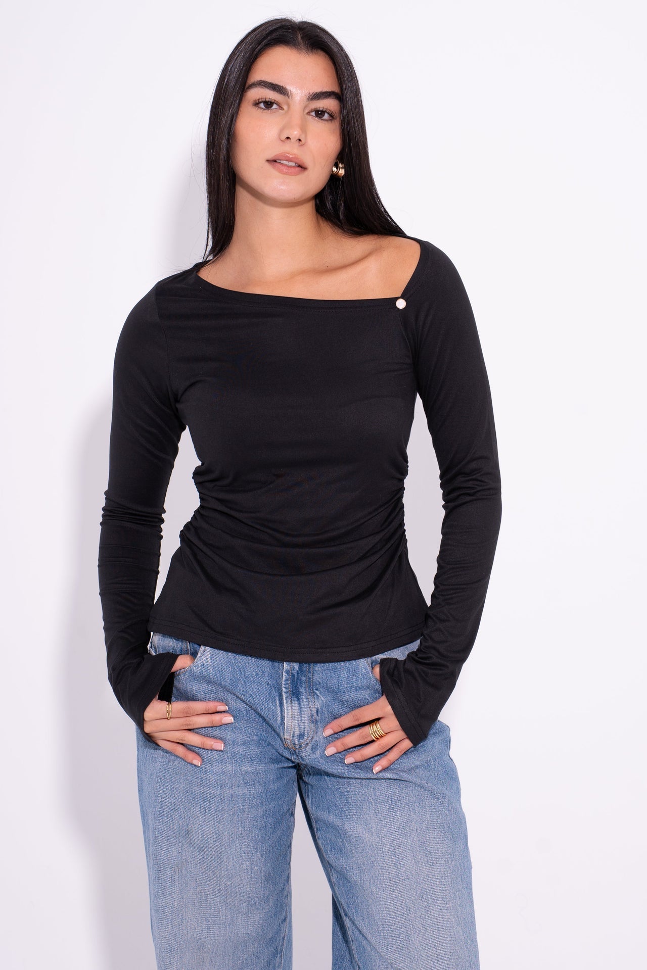 Twist Detail Asymmetric Top - Black