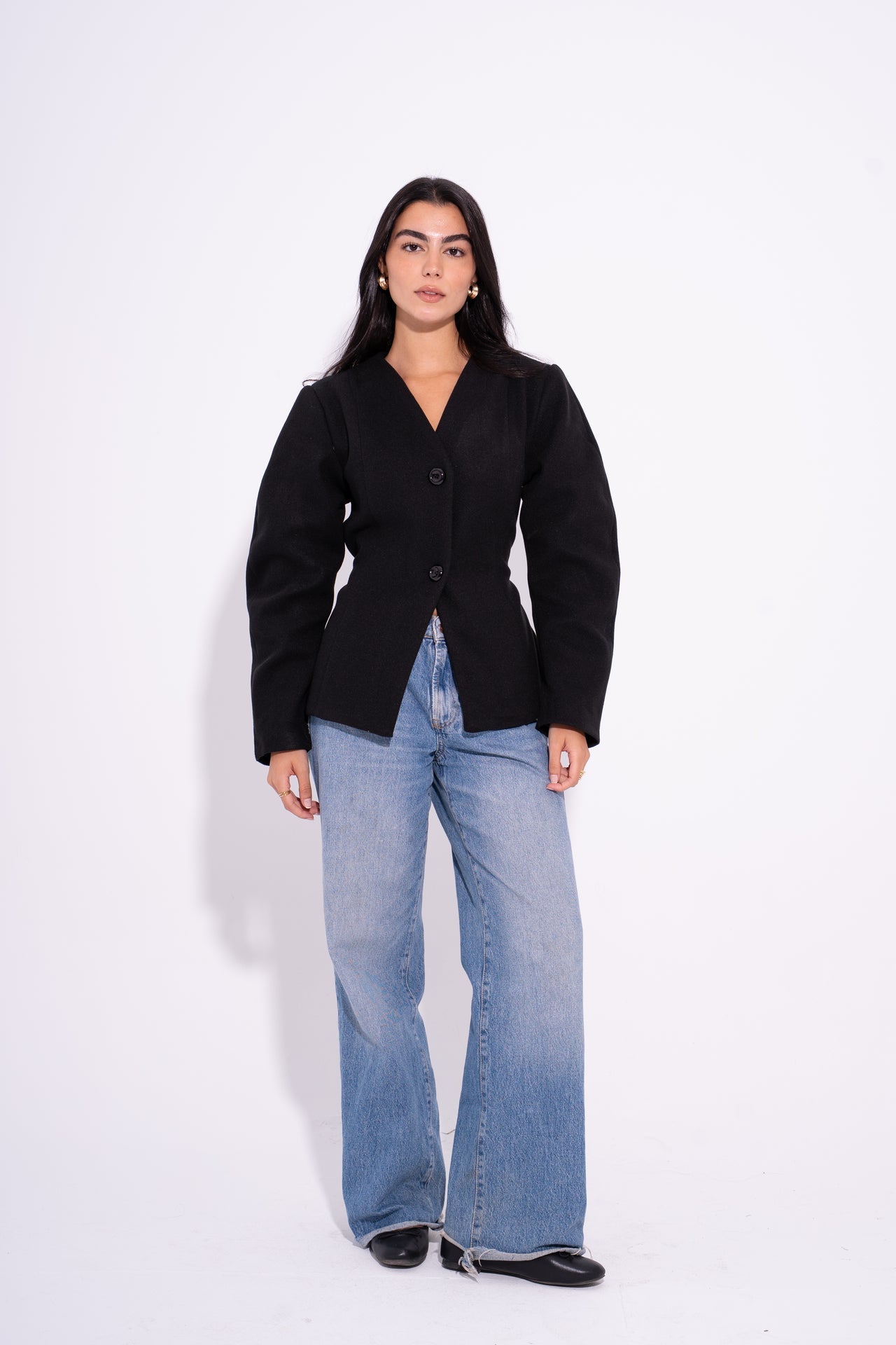 Wool Buttoned Tailored Blazer – Black