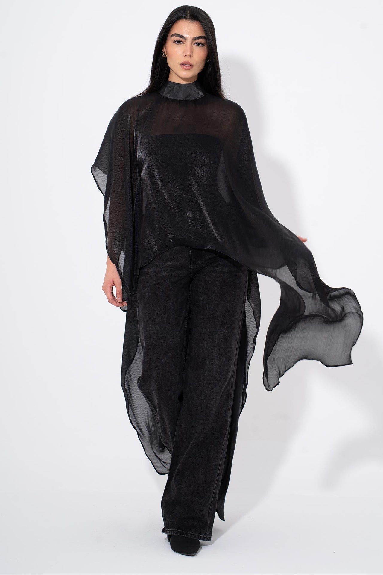 Organza Crinkled Blouse - Black