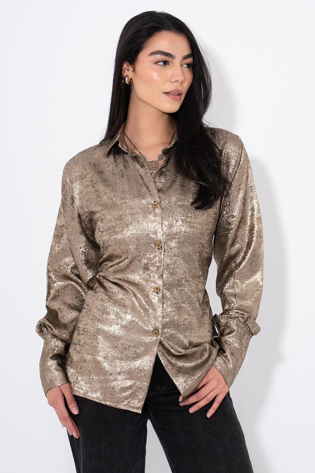 Metallic Shimmer Shirt - Gold