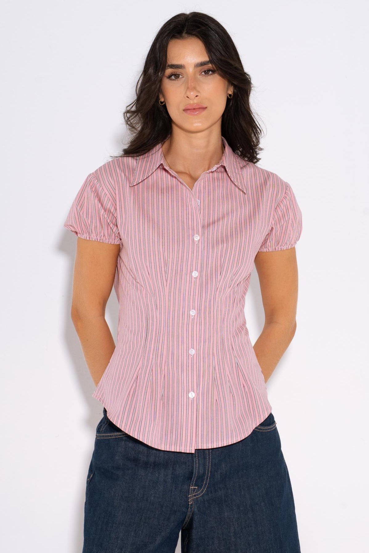 Dusty Rose Striped Shirt - Pink