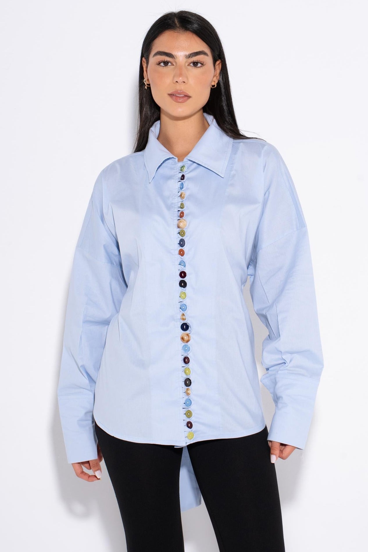 Colorful Oversized Buttons Shirt - Light Blue