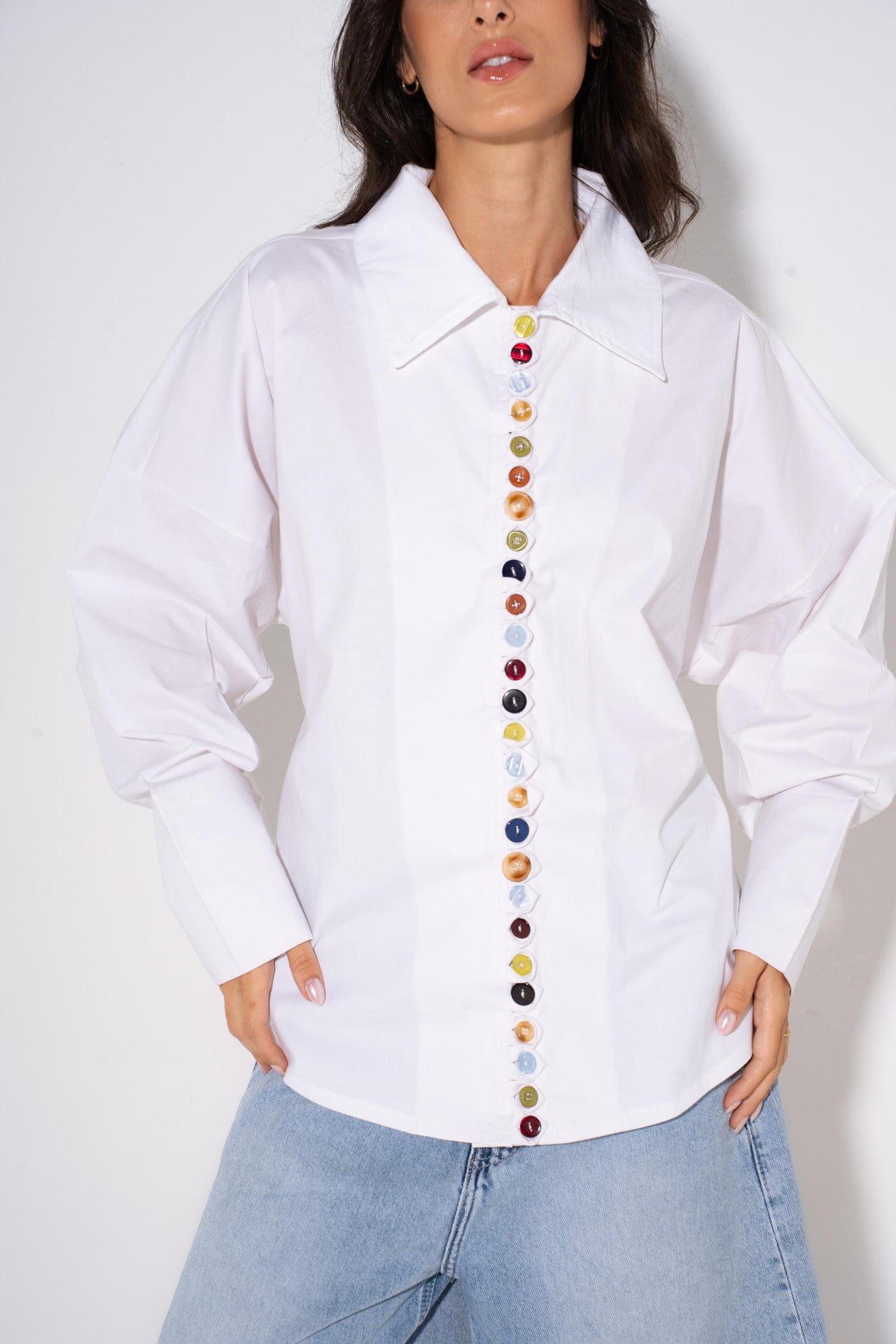 Colorful Oversized Buttons Shirt - White