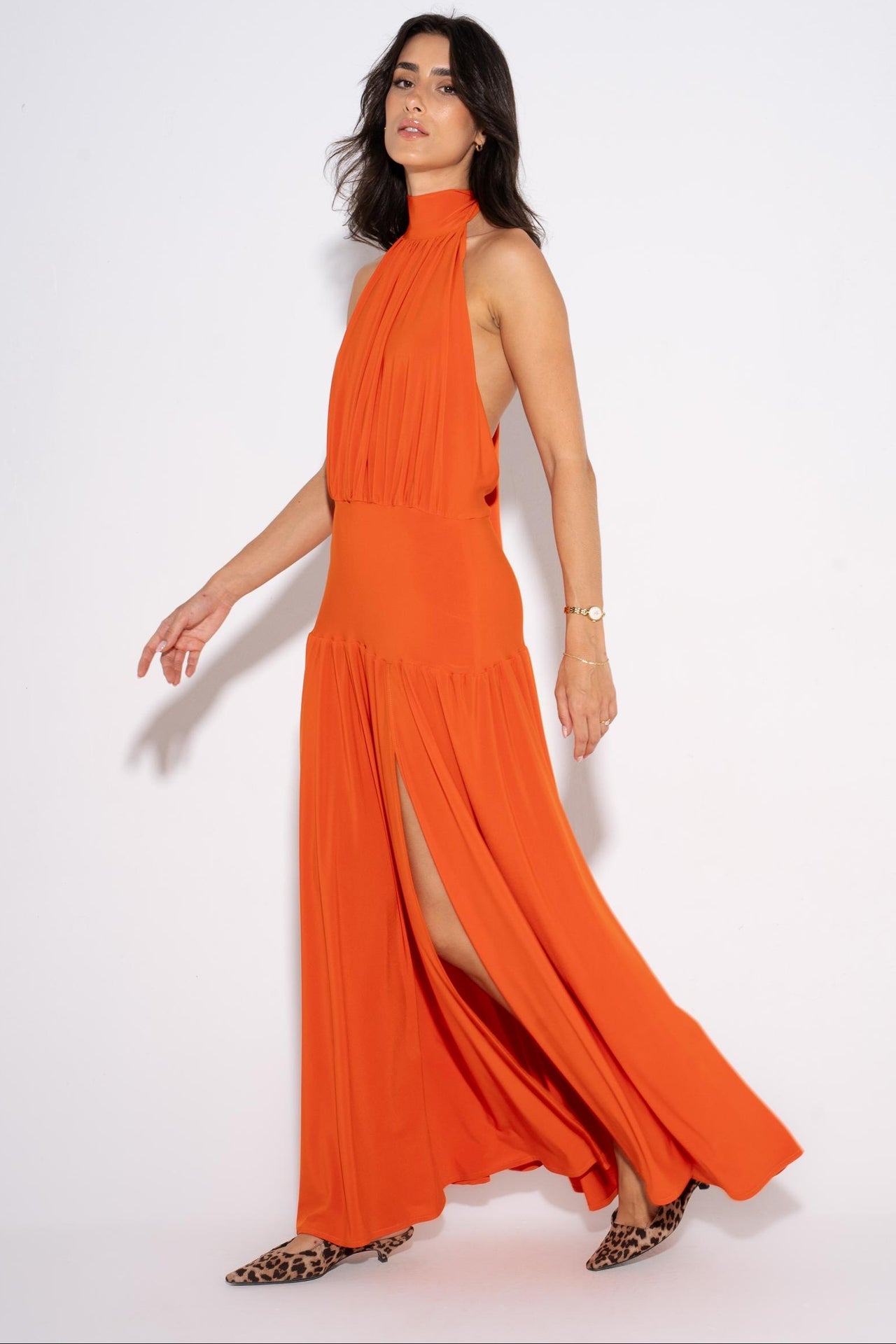 Pleated Tiered Dress - Orange