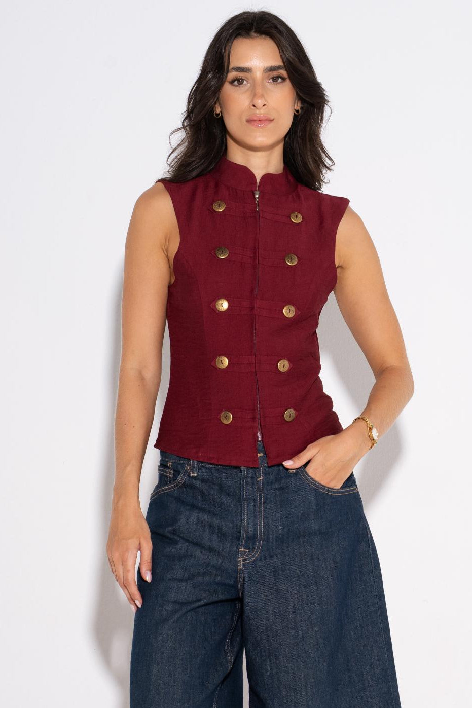 Double Breasted Vest - Burgundy