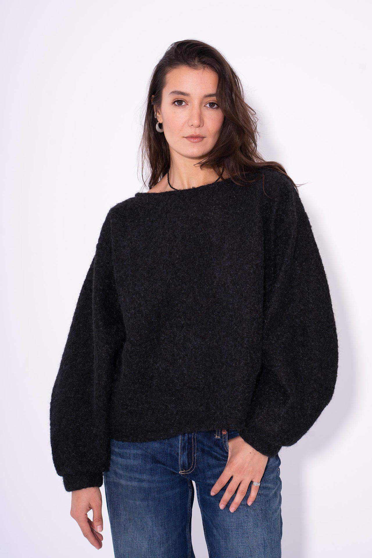 Cloud Mohair Knit Sweater - Black
