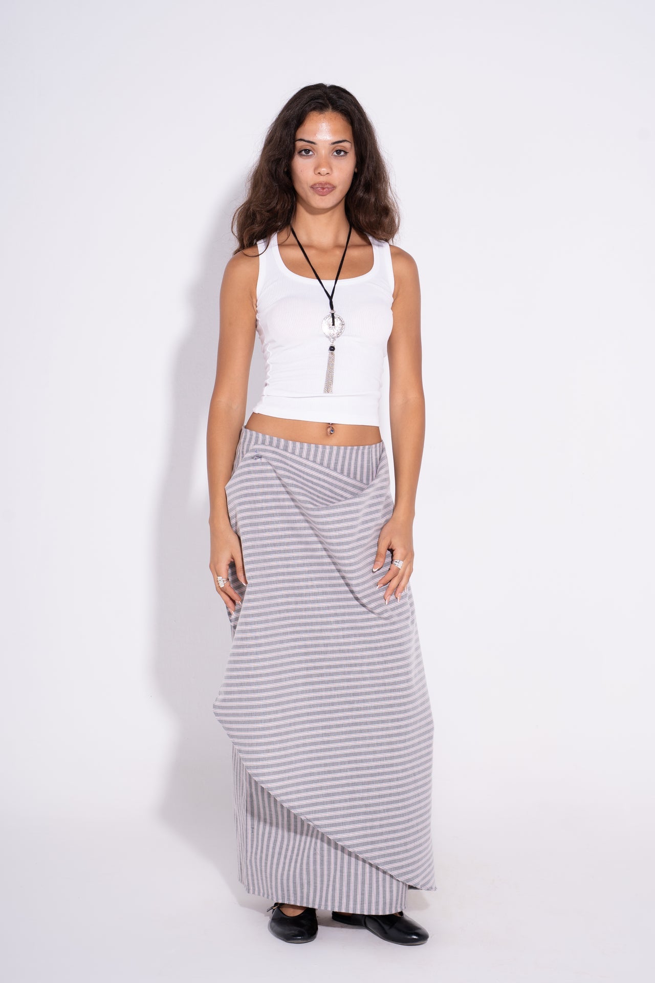 Twist Striped Skirt - Grey