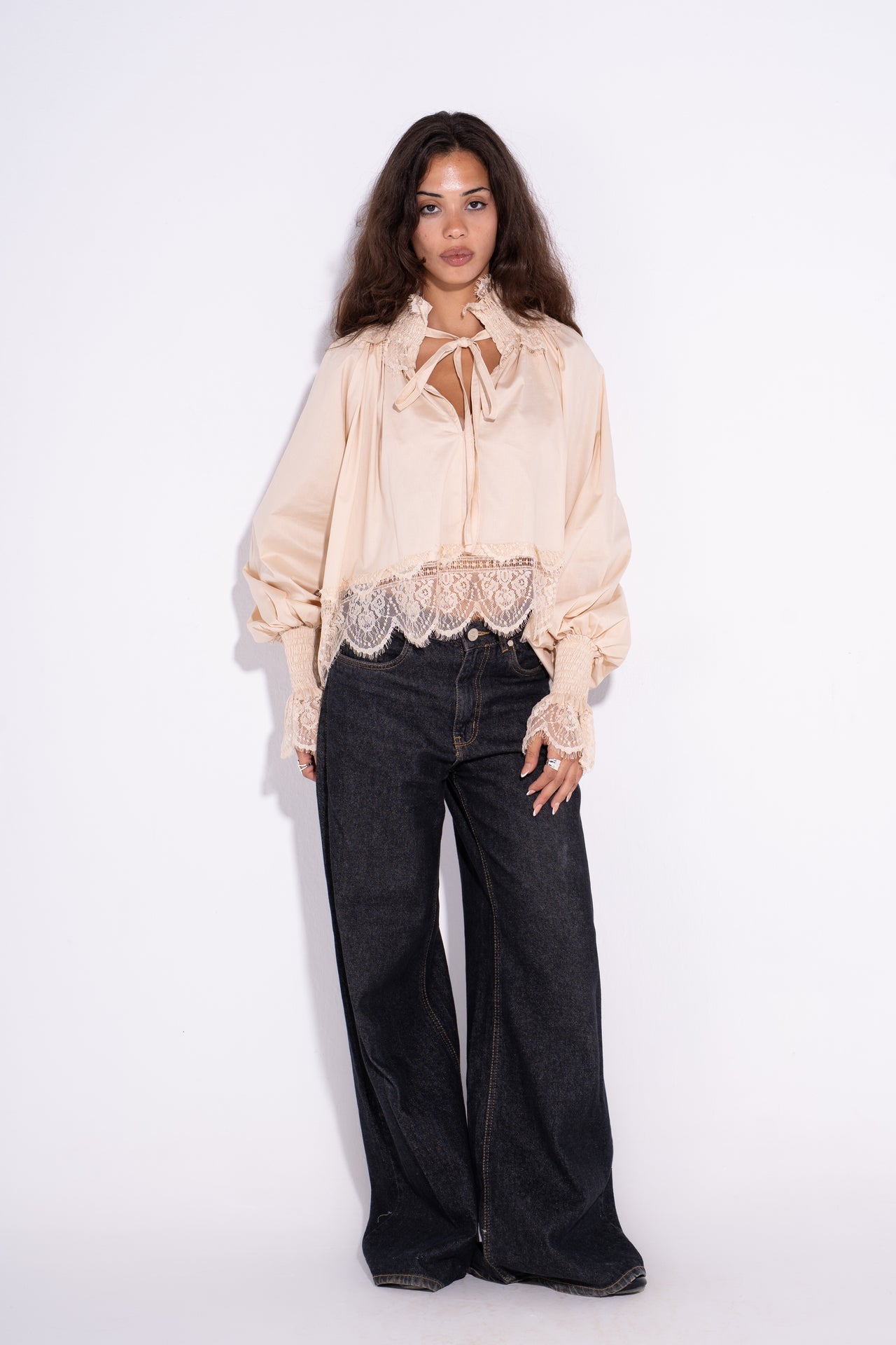 The Lace Up Blouse- Beige