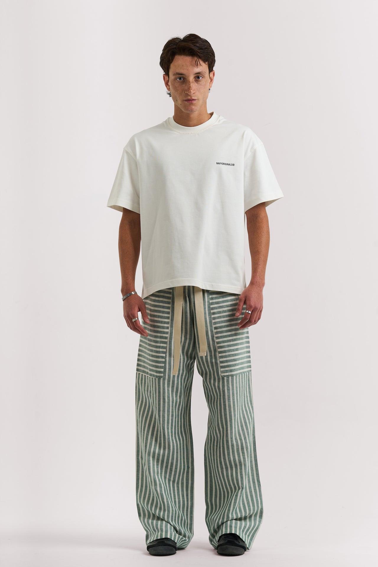 OLIVE STRIPED LINEN PANTS