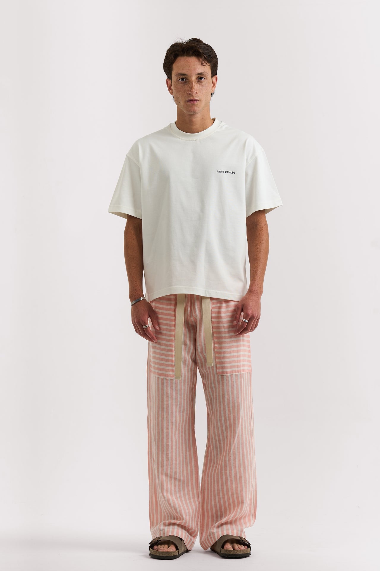 ORANGE STRIPED LINEN PANTS